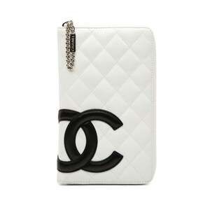 CHANEL Cambon Matelasse Round Zip Long Wallet in White and Black Leather for ...